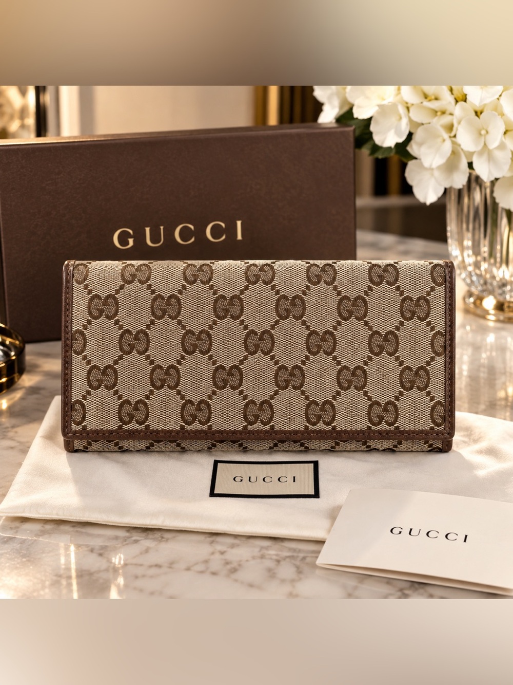 Gucci Original GG Canvas Continental Wallet Brown Leather 346058 KY9LG